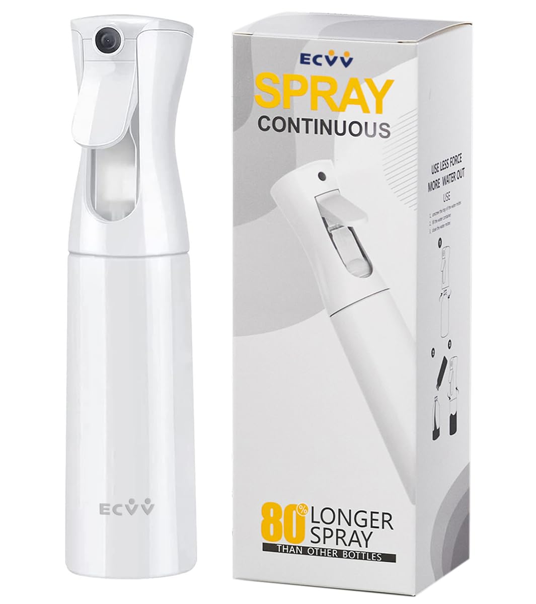 Continuous Spray Bottle Plastic Empty Hair Mist Sprayer Ultra Fine Water Mister for Hairstyling Cleaning Salons Plants Pet Care (300ml, White)