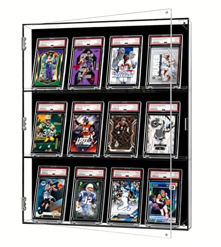 FHMIDIC Vitrine pour cartes à collectionner, 3 niveaux en acrylique, verrouillable, fixation murale, 12 cartes de baseball, pour cartes à collectionner Pokémon, football, basket-ball, hockey