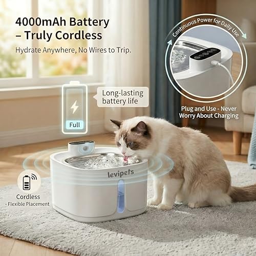 Fuente de agua inalámbrica para gatos 3.2L con filtros miniatura 2