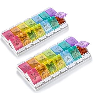 7 Dagen Pill Organizers – (Pack van 2) Gemakkelijk drukknop Assisted Open, AM PM dagelijkse reizen pillendoosje Planner…
