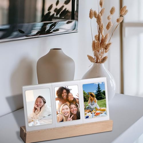 Illuminated Photo Frame Picture Frame Mini 3in Photos with Warm Light Made of Acrylic for Bedroom Living Room As Night Light with Wooden Stand