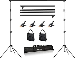 Backdrop Stand, BDDFOTO 10 x 10ft Adjustable Background Support System Kit, Backdrop Frame with 2 Sandbags, 4 Clips, for Photography Studio