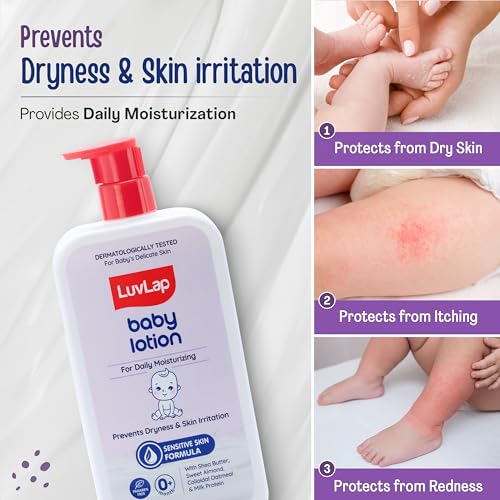 Image of LuvLap Baby Lotion with Milk Protein - 700ml, Suitable for Baby's Delicate Skin, 24 Hour Protection for Sensitive Skin, Shea Butter and VIT E, Paraben Free, Sweet Almond Oil, Dermatologically Tested