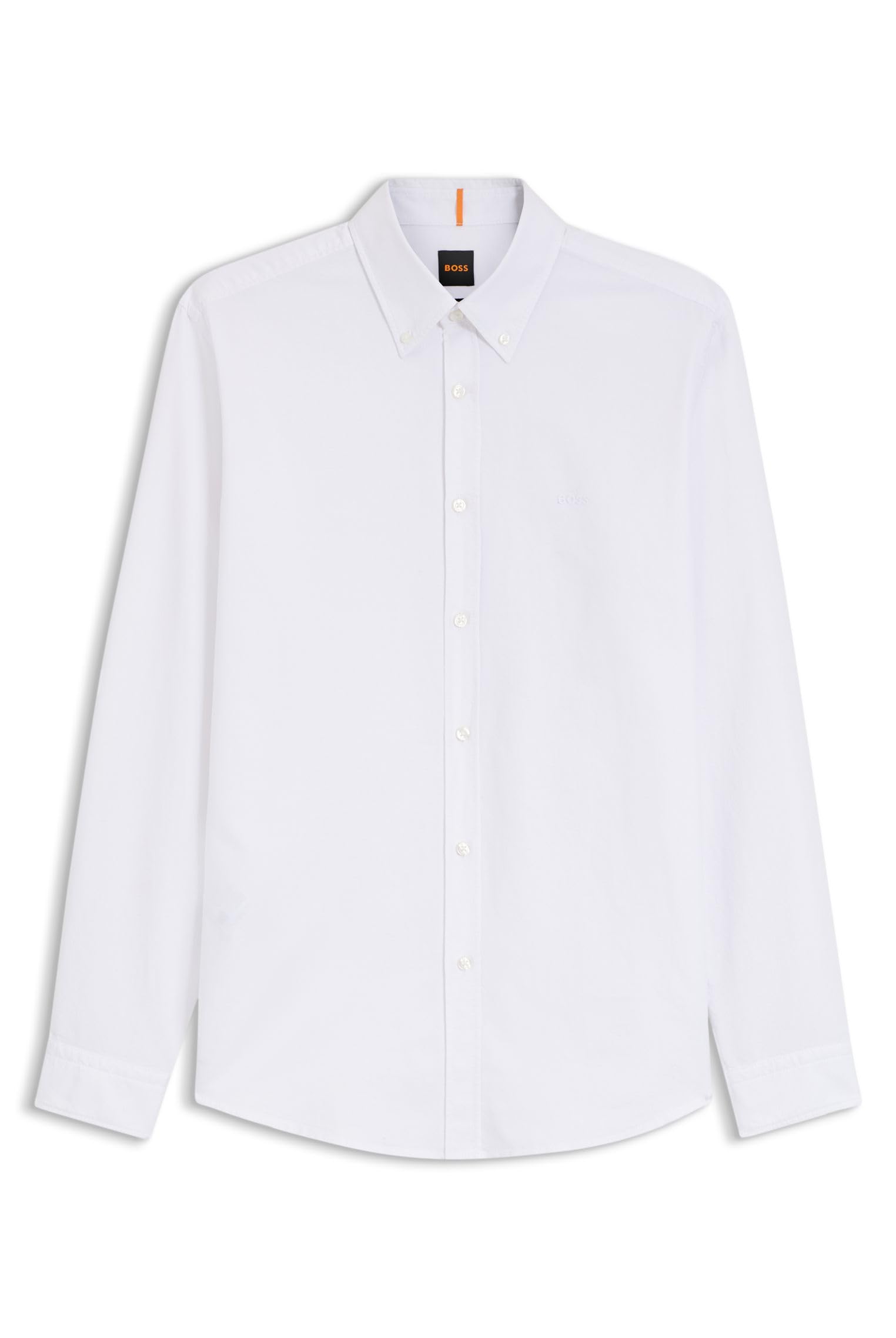 BOSS Mens Rickert M Embroidered-Logo Regular-Fit Oxford Shirt White