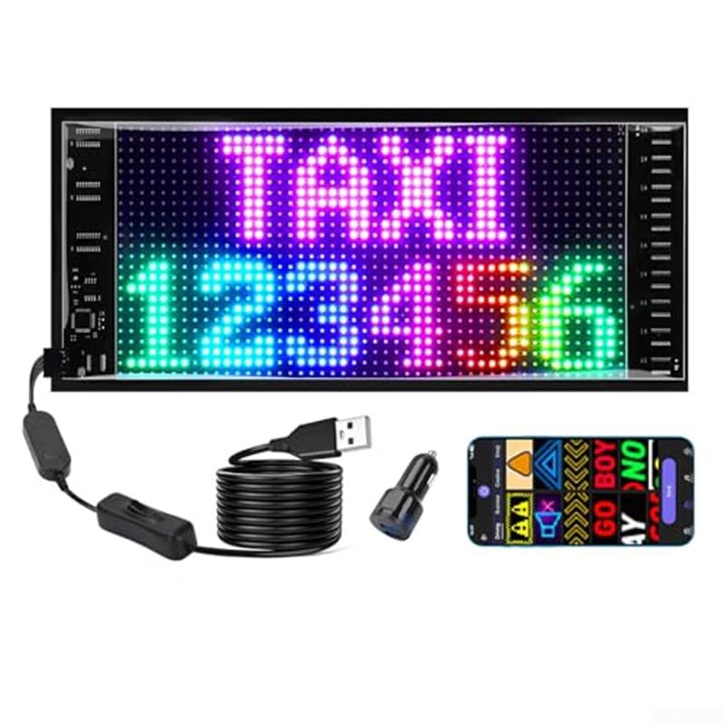 Panneau LED à défilement, panneau couleur RVB flexible, affichage LED programmable, motif de texte personnalisé, pour voiture, bar, fête, festival (20 x 64 (102 x 348 mm)