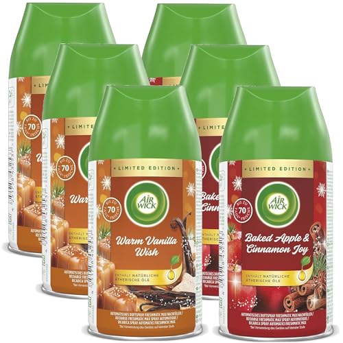 Air Wick Freshmatic Max Raumspray Nachfüller für den Air Wick Freshmatic Max Duft: Warm Vanilla Wish & Baked Apple & Cinnamon Joy 6 x 250 ml Nachfüller