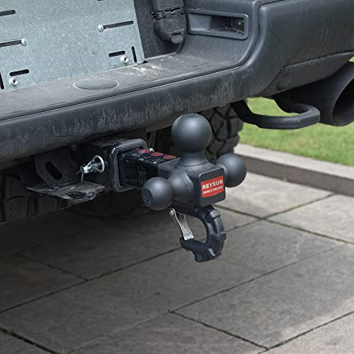 Image of Patented Forged Trailer Hitch Tri-Ball Hitch with Hook: 3 Sizes in 1 Tow Ball Hitch, Fits 2-inch Hitch Receiver, Secure Locking Mechanism, Matt Black