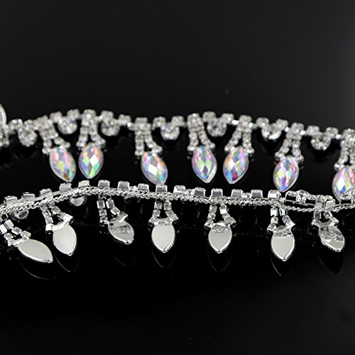De.De. 1 Yard AB Resin Crystal Applique Rhinestone Bridal Trim Fashion Chain Fringe Embellishment Silver