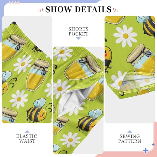 Bee Honey Daisy Floral Boys Long Pants Soft Trousers Elastic Waist Kids Lounge Bottoms with Pockets S-XL4