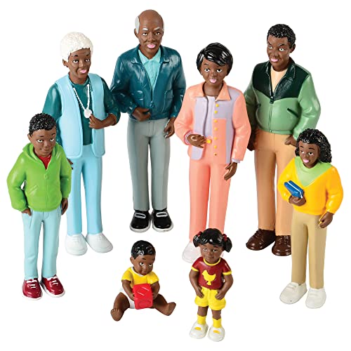 Cre8tive Minds African American Family Doll Set, Set of 8 Inclusive and Diverse Toy Figures for Kids, Vinyl Dollhouse Figurines for Classroom, Home, and More, 5 Inches