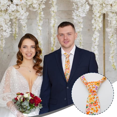 Image of Luckyvestir Mens Ties, Sage /Dusty Blue /Pink Floral Ties for Men, 2.76 inch Cotton Flower Necktie for Wedding /Groomsmen /Party
