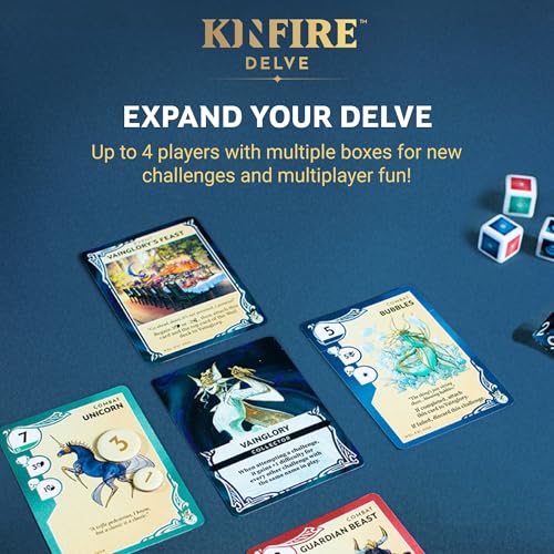 Image of Incredible Dream Kinfire Delve: Vainglory's Grotto - Solo or 2-Player Tactical Card and Dice Game - Puzzle-Focused Fantasy Adventure - 60+ Minute Gameplay - Compact, Replayable, Ages 14+