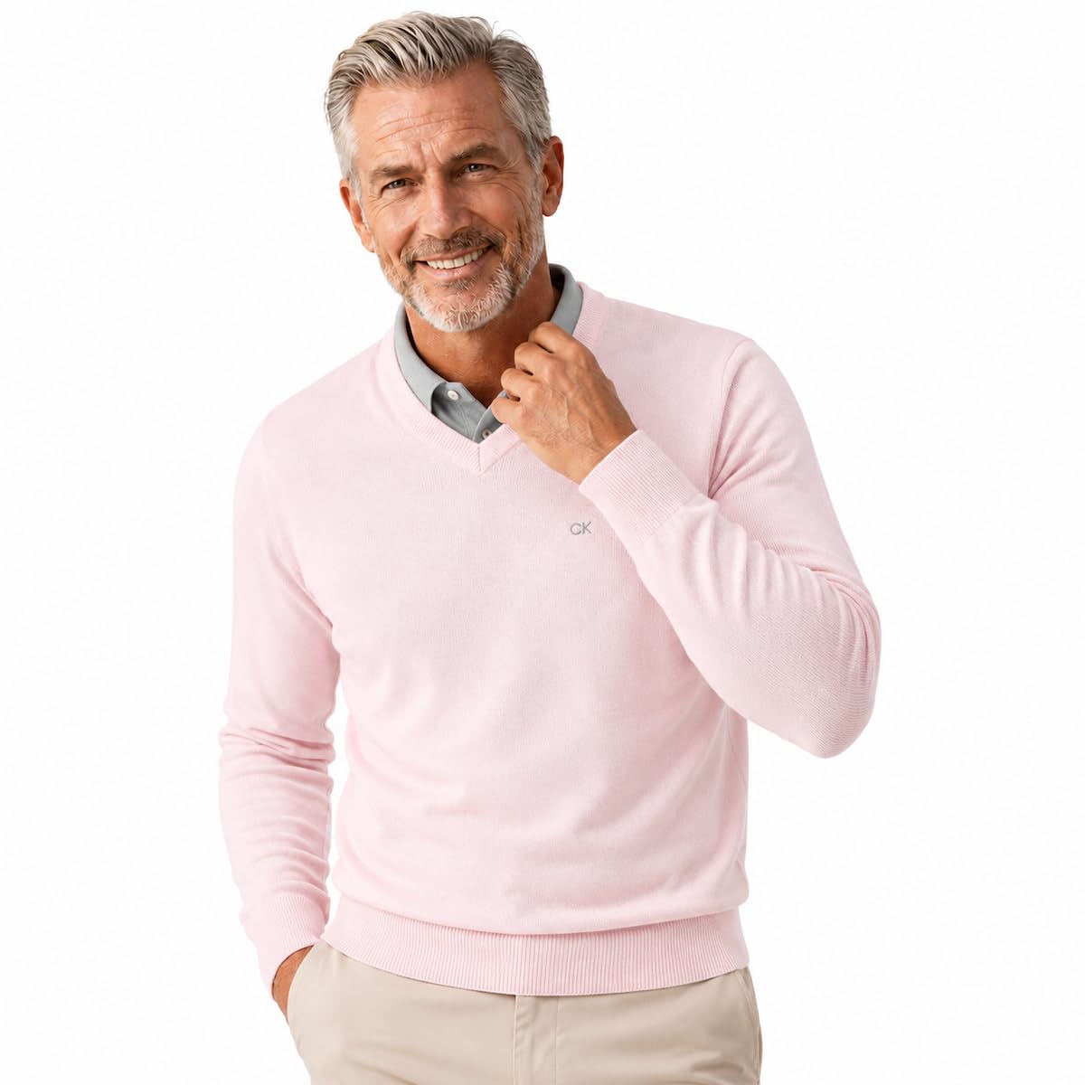 Calvin Klein Herren V-Neck Easy Care Baumwolle Golfpullover - Rosa - XXXL