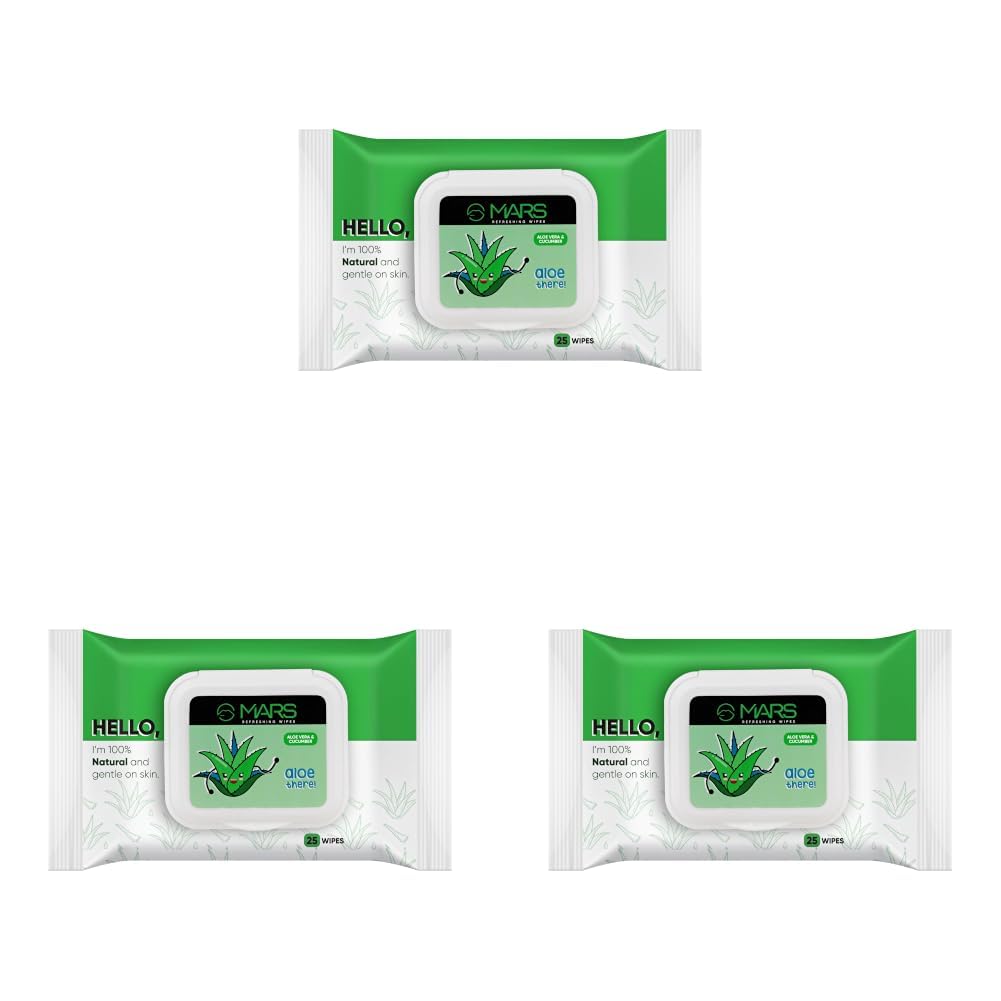 MARS Refreshing Wet Wipes for Face| Facial Cleansing | Refreshing & Skin Hydration| Soothing for skin | pH Balance & Alcohol Free | Nourishing with Fruit extract | 25 Wipes (Aloevera) (Pack of 3)-picture-10