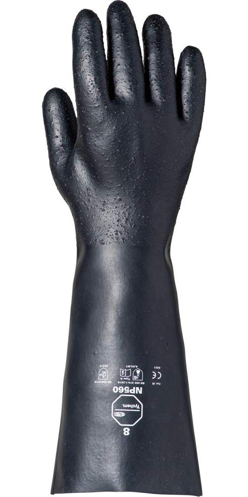 DuPont Tychem NP560| Guantes de protección química con revestimiento de neopreno, 55 mil (1,39 mm), categoría III, color negro, talla 9/M, 12 pares por bolsa
