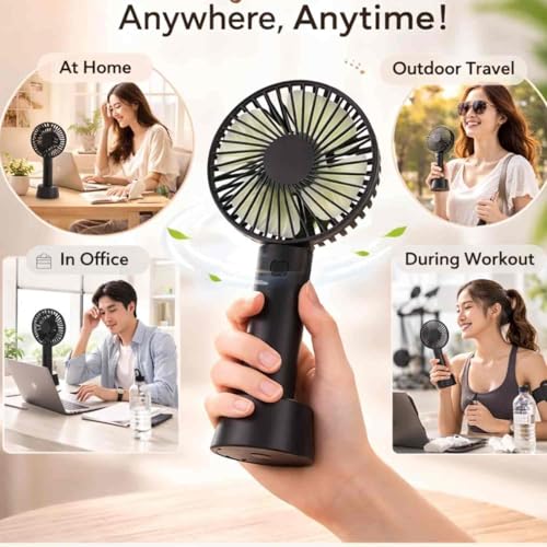 Image of One94Store Portable Mini Fan Black, USB Rechargeable Handheld Fan High Speed Personal Cooling Small Desk Table Fan with Stand for Home Office Travel Outdoor