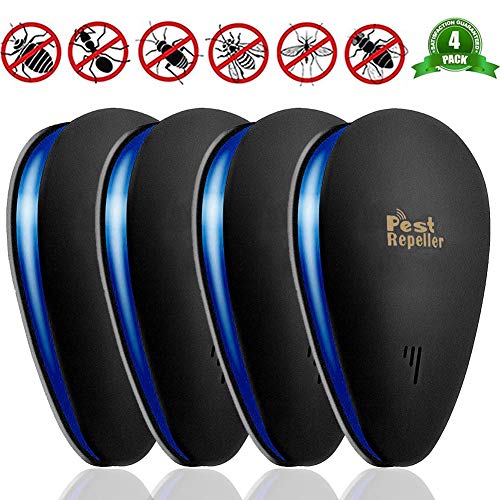 Preisvergleich Produktbild Ultraschall Schädlingsbekämpfer, BESTZY Ultrasound Moskitoschutz Mäuseabwehr, Innenräumen Schädlingsbekämpfung Pest Repeller für Kakerlaken, Mäuse,Mücken,Ameisen (4 Paket), Schwarz