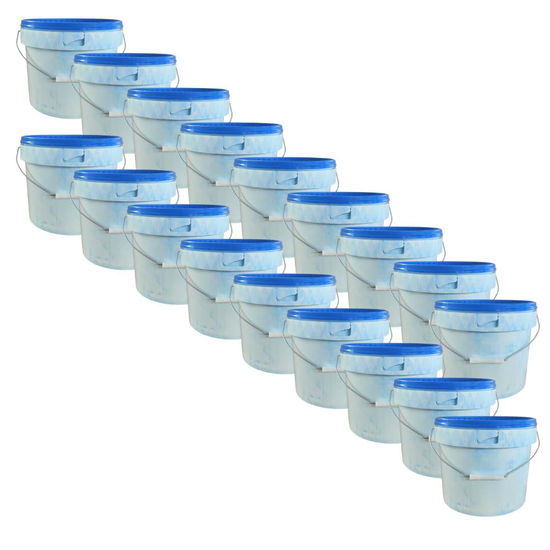 Cubos de plástico blanco con efecto mármol azul, tapa azul, 14 litros, vacío, hermético, 15 l, mango de metal (20)