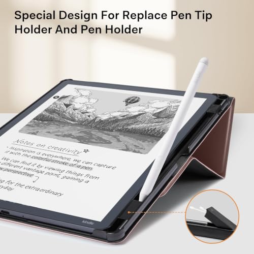 Image of CoBak Case for 11 inch Kindle Scribe 3rd Generation 2025, Kindle Scribe Colorsoft with Two Viewing Angles - All New PU Leather Cover with Auto Sleep Wake, Pen Holder. Rose Gold