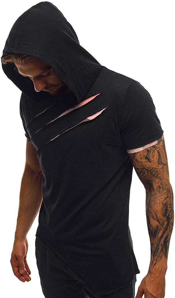 Mens Hooded T-Shirts Casual Short Sleeve Lightweight Workout Hoodies Pullover Tee Tops Gym Running Pullover : Clothing, Shoes & Jewelry