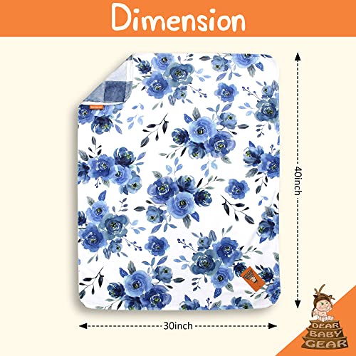 Image of Dear Baby Gear Floral Deluxe Baby Blanket - Reversible, Milestone & Newborn Gifts for Girls and Boys - Blue Watercolor Roses, Blue Watercolor Plaid, 40 x 30 Inches