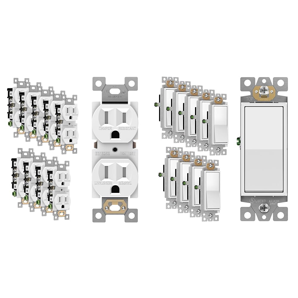 Photo 1 of ENERLITES Duplex Receptacle Outlet, Tamper-Resistant Electrical Wall Outlets & Decorator Paddle Rocker Light Switch, Gloss Finish, Single Pole, 3 Wire, Grounding Screw