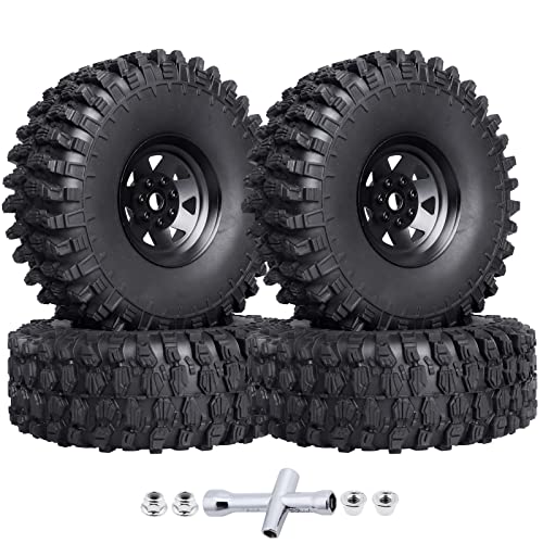 Hobbyfire Metal Rc Crawler 1.9 Beadlock Wheels & Tires Set For Traxxas Trx4 Axial Scx10 Ii Iii Redcat Gen 8 Gen7 1/10 Scale Rock Crawler (4-Pack) (Black Rims) #TOP8