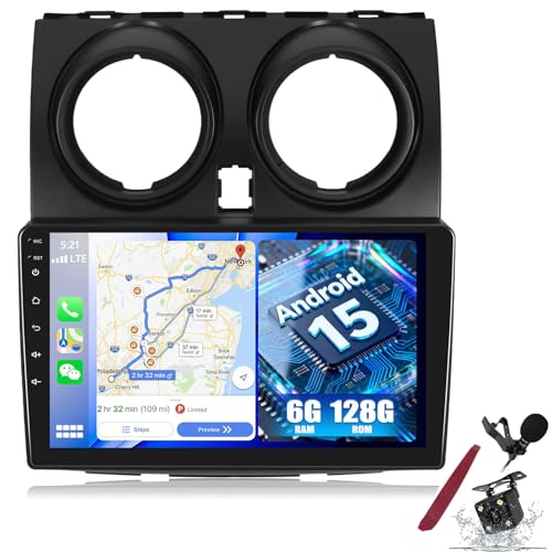 PLKEQS Y3, Estéreo de Coche Android 15 6G 128G para N-issan Qashqai 2006-2016, Pantalla táctil 2K de 9 Pulgadas con CarPlay/Android Auto, Bluetooth, GPS, WiFi, SWC, Mic