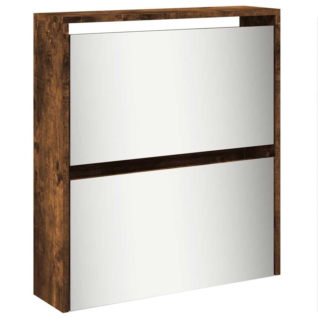 Scarpiera con Specchio 5 Livelli Rovere Fumo 63x17x169,5 cm