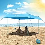 Beach Tent, Restland Pop Up Sun Shelter UPF50+ with 4 Aluminum Poles/Carry Bag/Ground Pegs/Sand Shovel, Outdoor Canopy Beach Shade for Camping, Fishing, Backyard or Picnics (10x10FT 4 Poles)