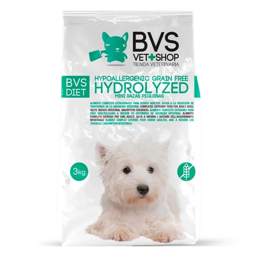 BVS Vet Shop | Diet Mini Razas Pequeñas Hydrolyzed Hypoallergenic Grain Free para Perros | para síntomas de intolerancias y alergias asociadas a Alimentos | Razas Pequeñas | 9 kg