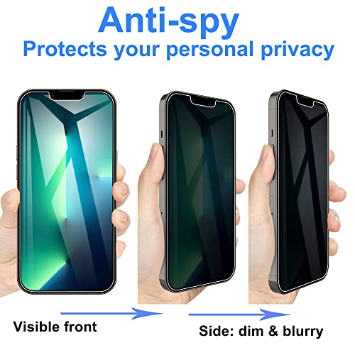 Image of 4youquality Privacy Screen Protector for iPhone 16e, iPhone 14, iPhone 13 & 13 Pro (6.1-Inch), Anti Spy Tempered Glass Film, 2-Pack, [LifetimeSupport][Anti-Spy][Impact-Resistant][Anti-Scratch]