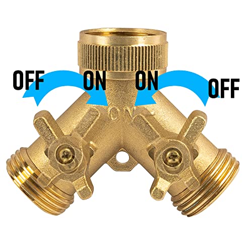 Hourleey Brass Garden Hose Splitter (2 Way), Solid Brass Hose Y Splitter 2 Valves With 2 Extra Rubber Washers (4 Pack) #TOP1