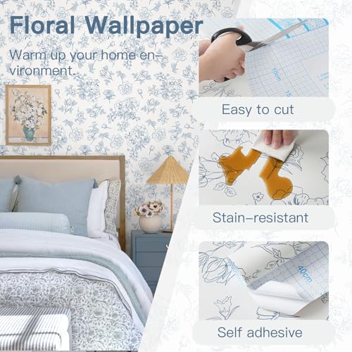 Rollo de vinilo floral vintage autoadhesivo 44x300 cm para pared 7