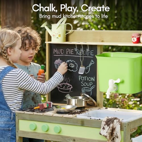 Image of Giant bean Mud Kitchen for Kids Outdoor, Wooden Kitchen Playset with | 4.8L Large Water Tank Sink, Sand and Water Table Toy with Pots,Pans & Kitchen Accessories, Pretend Playset for Boys Girls 3+