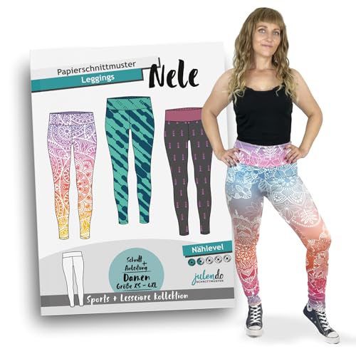 JULENDO Patrón de costura para leggins Nele tallas XS - 4XL | Patrón de corte de papel para mujer con instrucciones de costura