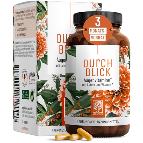 Augenvitamine - Lutein Zeaxanthin Komplex Kapseln mit Beta Carotin & Vitamin A hochdosiert & Vegan - 90 Augenkapseln mit Lutein 20mg für 3 Monate - Augen Vitamine - 100% natürlich