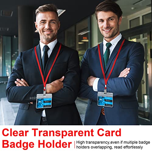 Image of Marspark 100 Sets Clear Name Tags with Lanyard, Lanyards for ID Badges Reusable Strap with ID Holder Plastic Name Badges for Adults Business School Church Conference (Red)