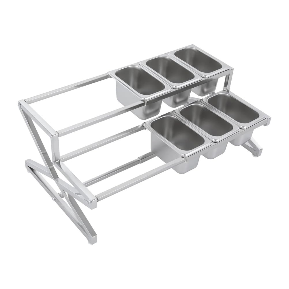 Estante expandible de acero inoxidable para especias, organizador de condimentos con sartenes y tapas de alimentos de 10 1/9 para condimentos, salsas, ingredientes, guarniciones, frutas