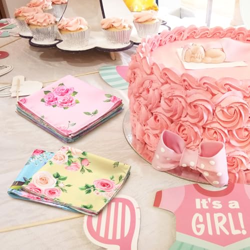 Image of SmoothNovelty 36 Pcs Cloth Napkins for Women Vintage Ladies Floral Handkerchiefs 6 Designs Tea Party Favors, 11 x 11 Inches Plants Floral Square Handkerchiefs for Weddings Tea Party Supplies