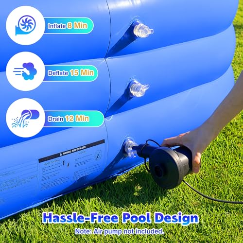 Image of MoKo Inflatable Swimming Pool with Canopy, Large Blow Up Pool with Shade for Adults Kids Kiddie Toddler, 102 inch x 65 inch x 23 inch Big Foldable Family Above Ground Pools for Backyard Garden, Blue /White