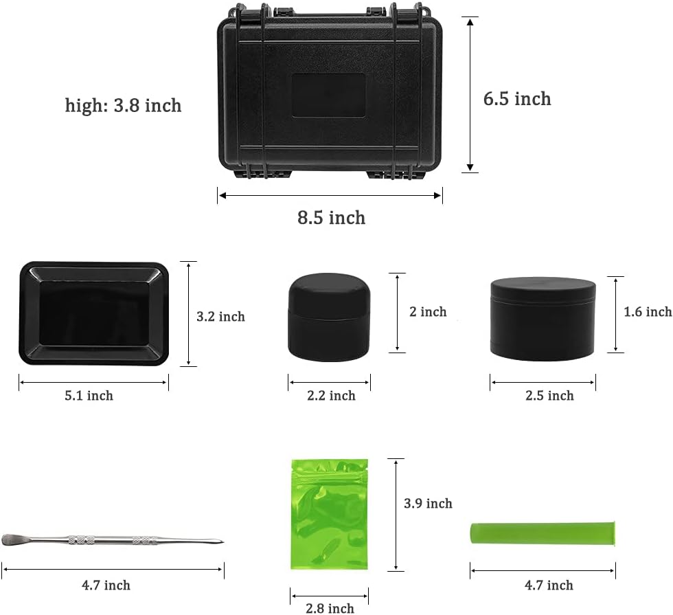 Vakuny Smell Proof Storage Box - ABS Plastic Storage Container with Lock - Portable Waterproof Box - Black Padded Storage Box - 14 Piece Accessories Kit Set Suit for Travel Gifts