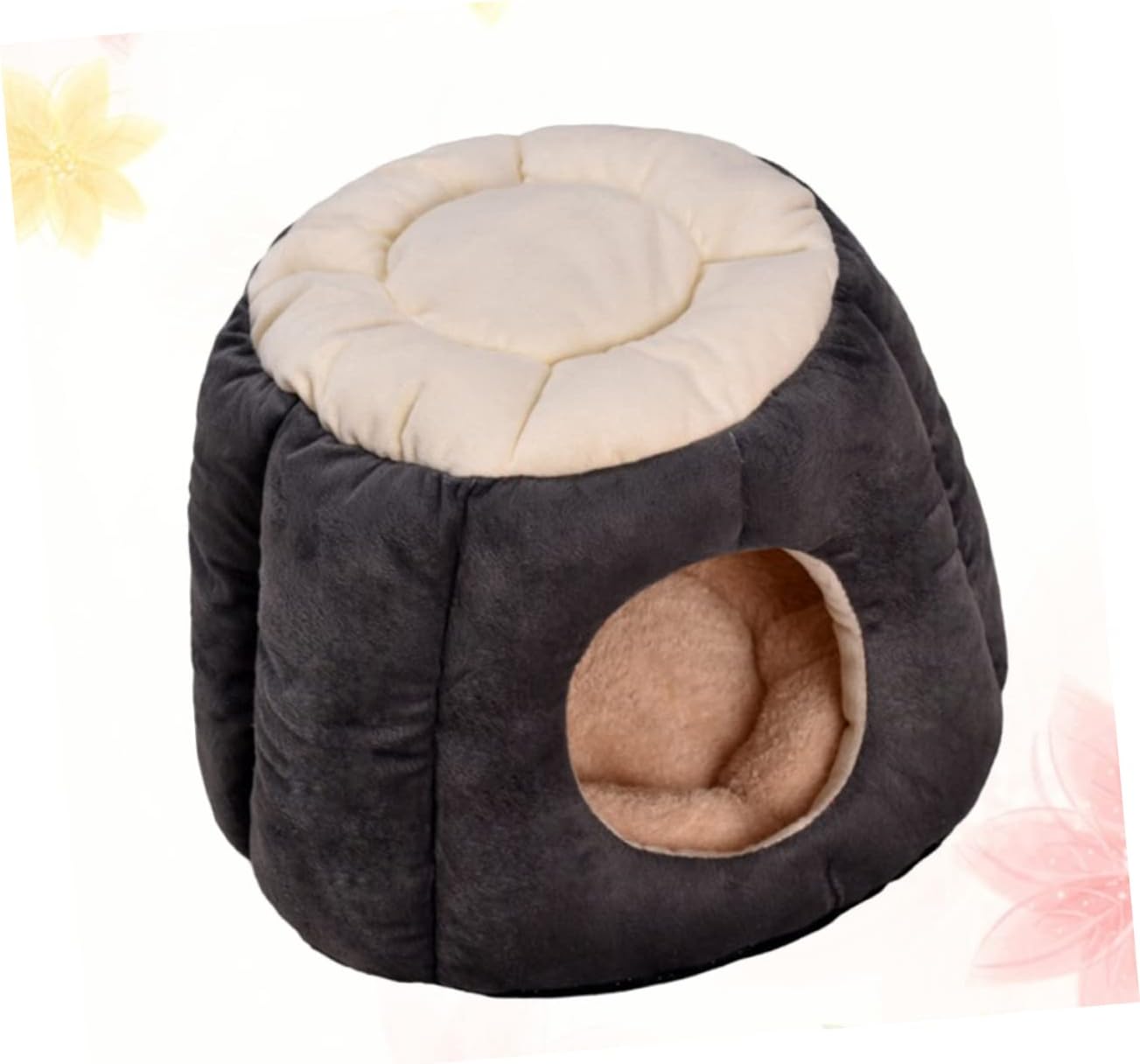 Garneck Round Table PET Bed for Dogs and Cats Cozy Warm Nest Non-Slip Base Portable PET Cave Gray and Black 40x32cm