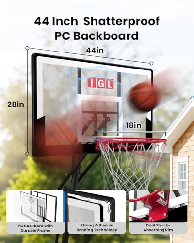 Image of IGL Portable Basketball Hoop Outdoor, 10 FT Height Adjustable Basketball Goal