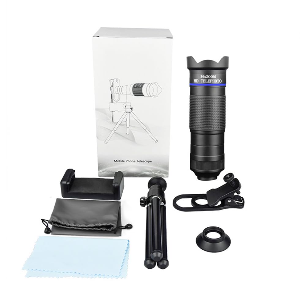 Teleobjetivo HD 36X para Teléfono Inteligente, Teleobjetivo para Teléfono Móvil con Mini Trípode, Lente de Cámara para Teléfono Móvil para Tomar Fotografías y Vídeos (Blue)