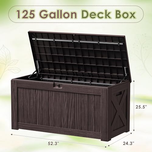 Image of Devoko 125 Gallon Outdoor Storage Box, Waterproof Resin Deck Box