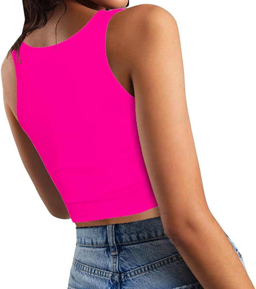 Women’s Sexy Sleeveless Crop Tops Double Layer Scoop Neck Cropped Tank Top - Image 2