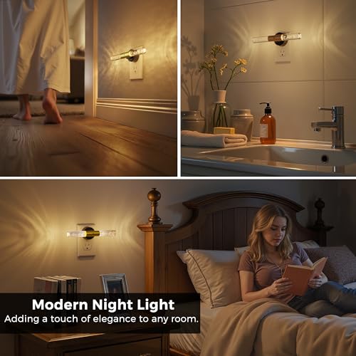 Image of L LOHAS LED Night Light, Rotating Night Lights Plug into Wall, Light Sensor, Soft White 3 Level Dimmable LED Nightlight Plug in, Acrylic Bubble Mini Light for Bedroom Bathroom Hallway Adults, 2 Pack