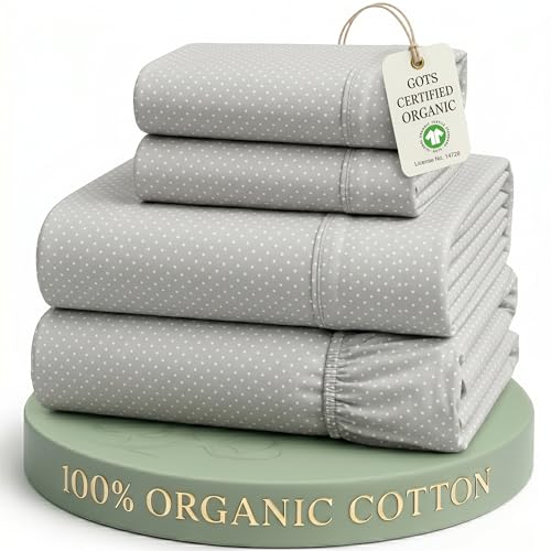 Image of LANE LINEN King Size Cooling Sheets 100% Organic Cotton GOTS Certified Percale Weave Deep Pocket 4 Piece Soft Breathable Cooling Lightweight All Season Machine Washable Crisp - Snowdrop