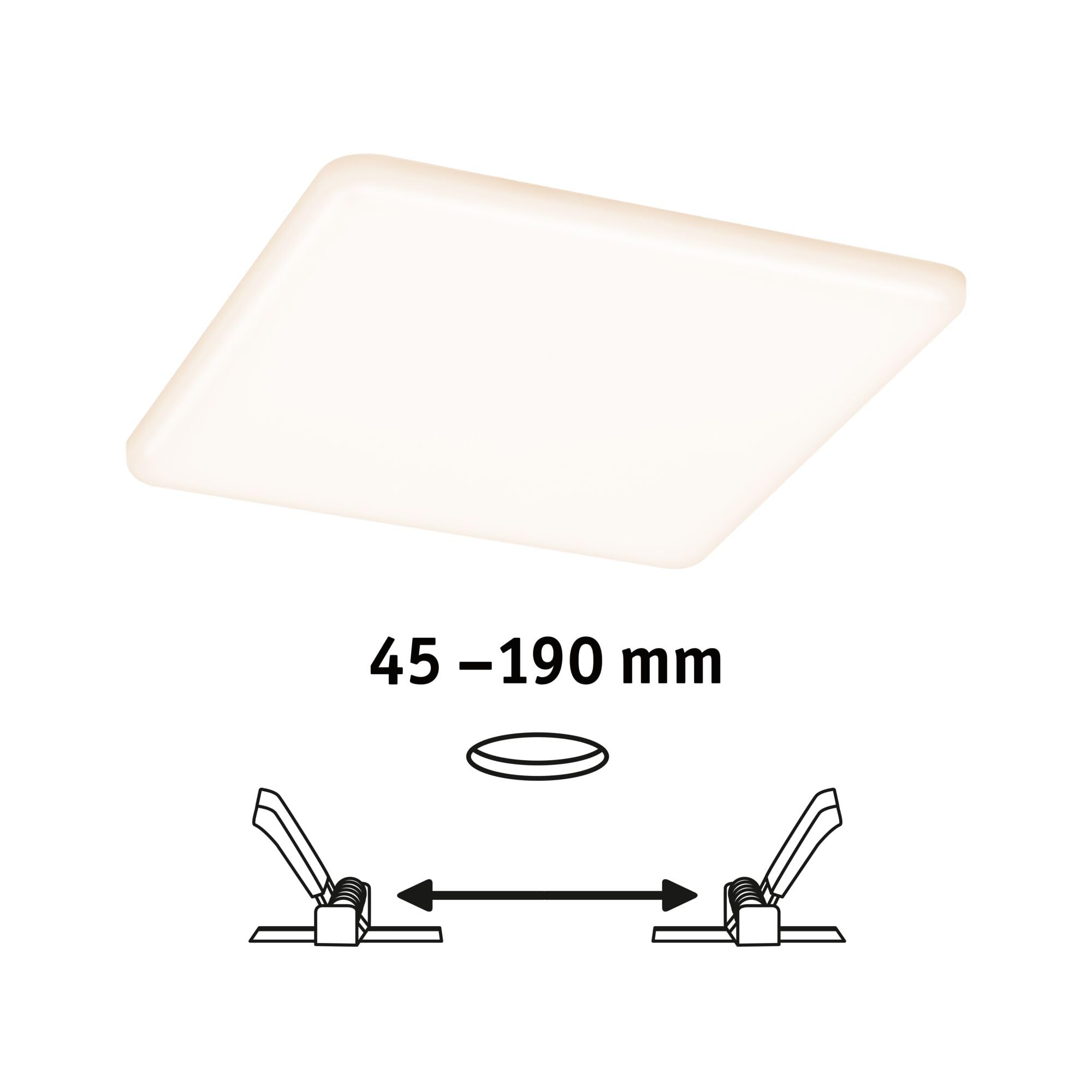 Paulmann 92395 Panel LED, oprawa wpuszczana Veluna VariFit, IP44 185x185mm czworok., w kompl. oprawa sufitowa 1x17 W satyn. tworzywo sztuczne 3000 K
